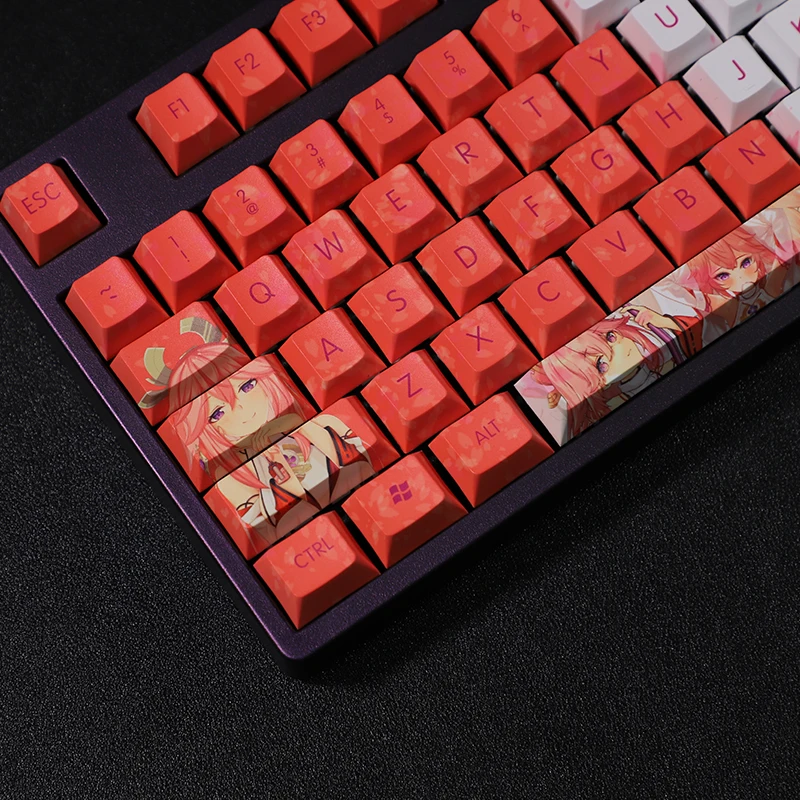 Genshin Impact Keycaps Yae Miko Thema Toetsenbord Pbt Materiaal Cherry Sublimatie 108 Key Caps Gamer Otaku Meisje Accessoires Keycap