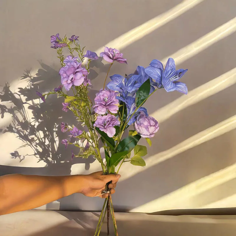 สวนสมจริงสีม่วงประดิษฐ์ดอกไม้ Retro Retro Bouquet Home Soft Home design ตกแต่ง Props ดอกไม้