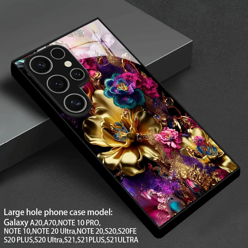 Luxury Gold Floral Pattern 2D Phone Case for Samsung S26 S25 S24 S23 S22 S21 S20 A55 A54 Tempered Glass Protective Cover view 6