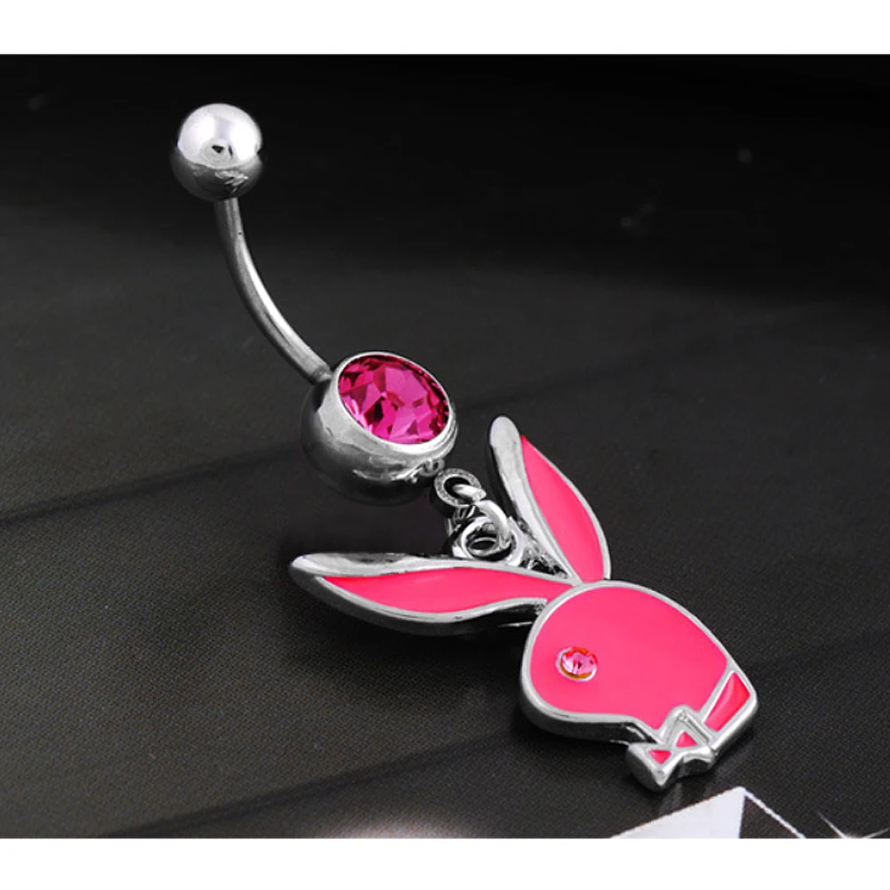 Black/white/pink Zircon Lovely Rabbit Pendant Belly Button Ring Surgical Steel Navel Piercing Belly Piercing Sexy Body Jewelry