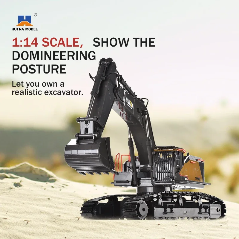 HUINA 1592 RC Excavator 2 Batteries 1:14 Scale 22 Channels 2.4G Semi-Alloy Remote Control Engineering Crawler Tractor