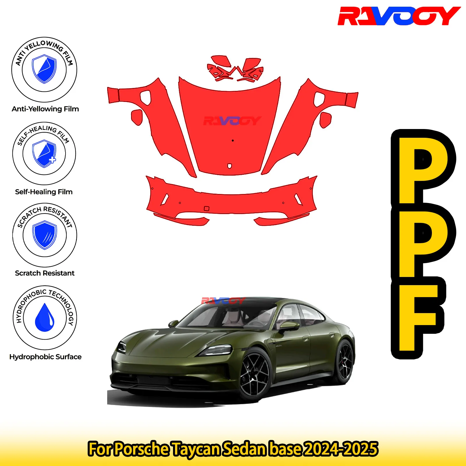 

Для Porsche Taycan Sedan base 2024-2025 глянцевая матовая черная предварительно вырезанная передняя защитная пленка PPF Kit