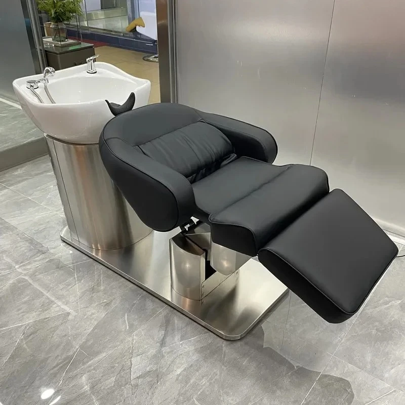 

New High-End Electric Lifting Shampoo Chair for Hair Salon Half Lying Salon Bed Ceramic Basin