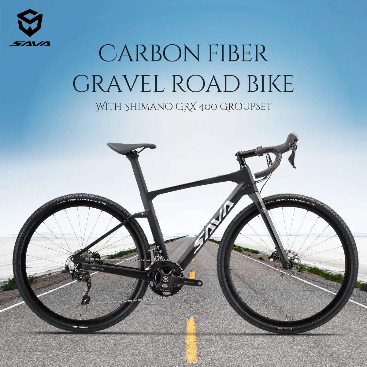 SAVA Carbon Fiber Gravel Road Bike with SHIMAN0 GRX400 20-Speed Hydraulic Disc Brakes, Bike for All Off-Road Terrain