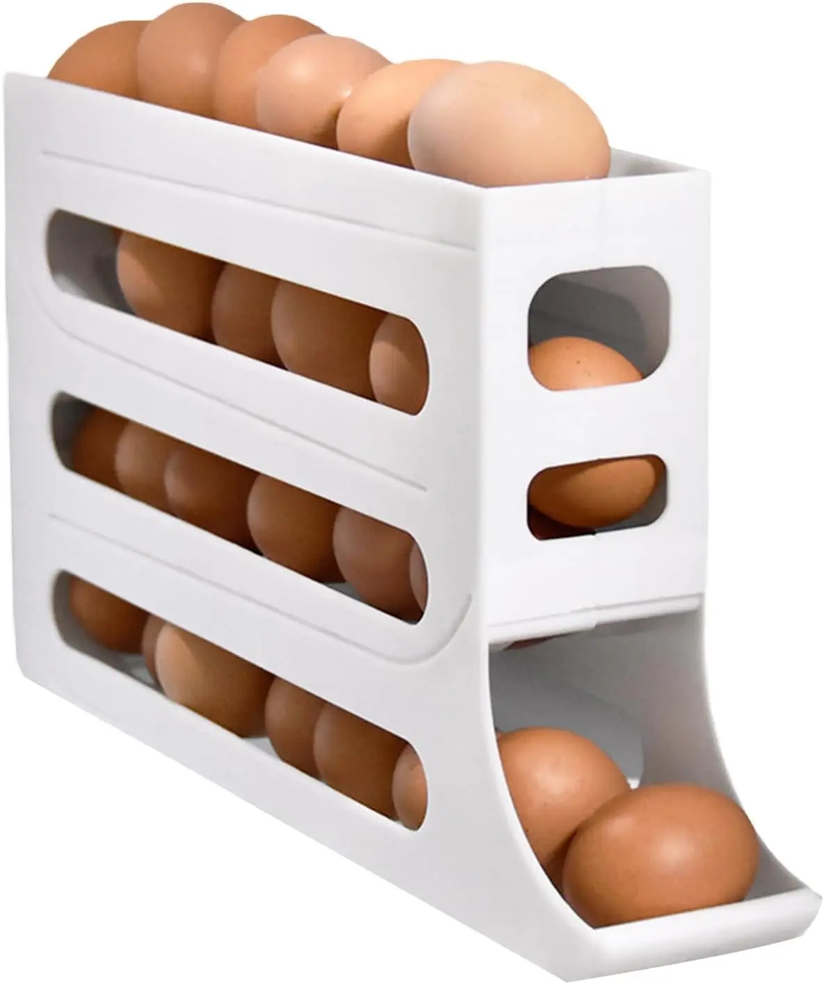 

4 Tiers Egg Holder for Fridge - Auto Rolling Fridge Egg Organizer, Space-Saving Egg Dispenser Holder, 30 Eggs Fridge Egg Rack La