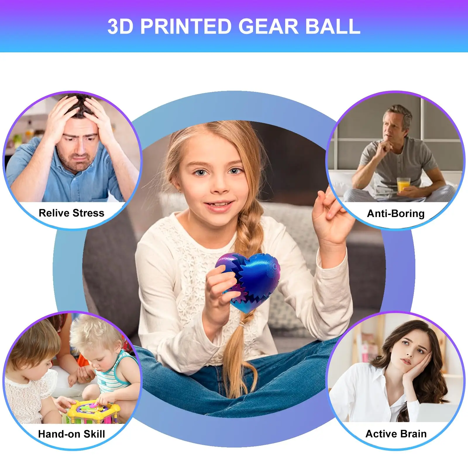 Gear Ball 3D Printed Gear Ball Spin Ball or Cube Fidget Toy Fidget Ball Desk Toy,Whirling Wonder Fidget for Sensory and Autism