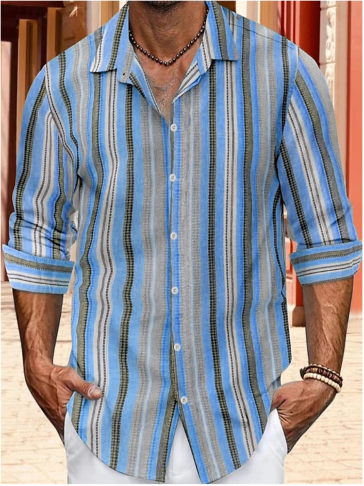 Awesome men's shirts, home business casual, striped long sleeve button-down shirts, oversized sizes, xs-6xl