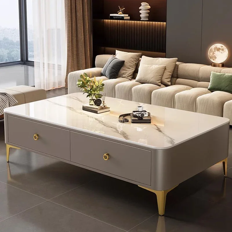 Light Luxury Slate Coffee Table With Storage Simplicity Marble Effect High-end Coffee Tables Luxury Corner Mesas Home Furniture