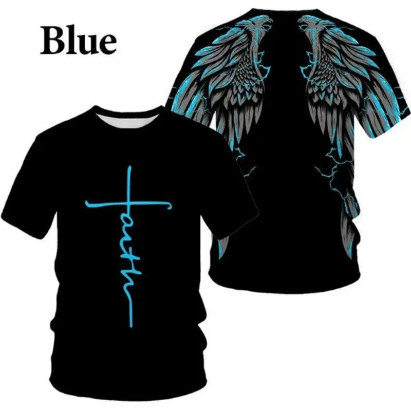 Angel Wings Cross 3D Printed T Shirt Men WomenT-shirt Fashion Cool and Fun Short Sleeve T Shirts Cosplay Men's Clothing