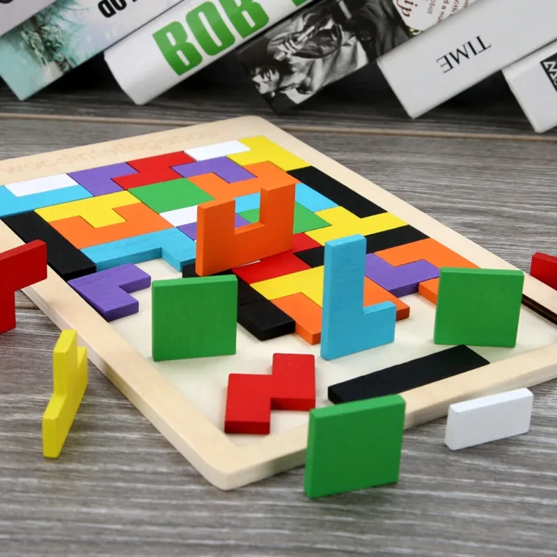 Bunte 3D Puzzle Holz Spielzeug Tangram Mathematik Spiel Kinder Vorschule Magination Formen Puzzle Spielzeug Für Kinder Jigsaw P553
