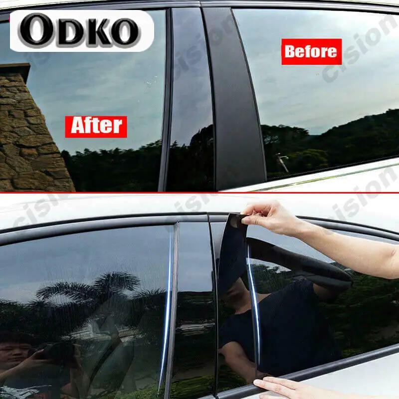 For Ford Ecosport 2013-2021 Mirror Effect Door Window Column B C Pillars Post Cover Trim Black Carbon Fiber PC Material Sticker
