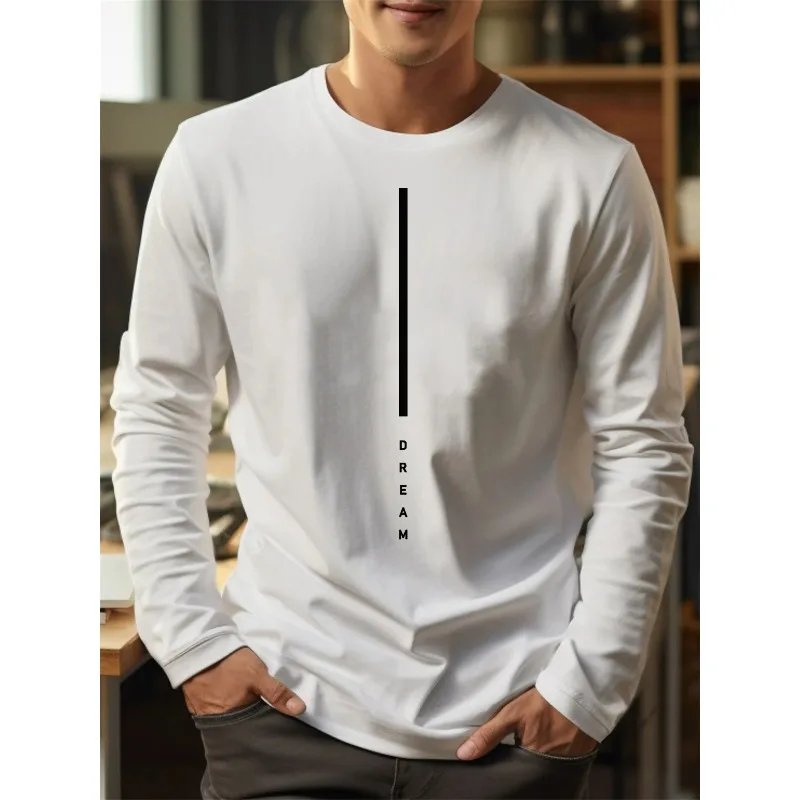 

DREAM Letter 3D Printed Round Neck Long Sleeved Loose and Comfortable Daily Casual T-shirt Top, Breathable and Quick Drying