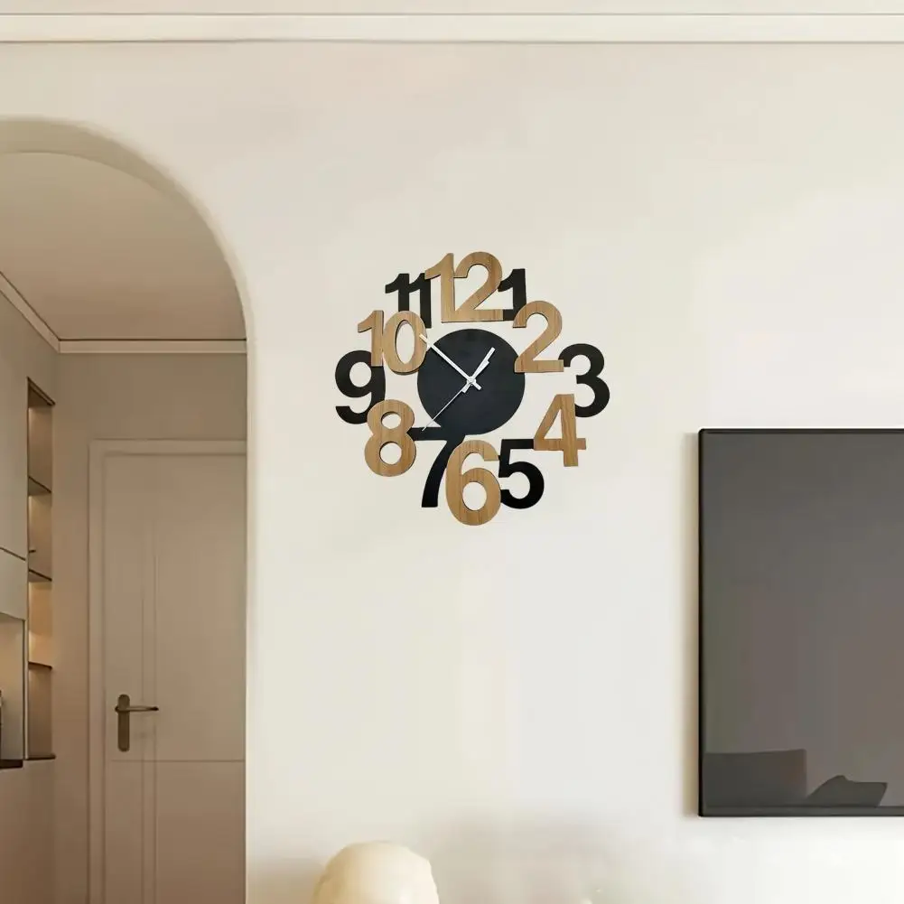 Hollow Letter Clock Silent Modern Clock Hollow Letter Wooden Wall Clock Modern Silent Analog Timepiece Easy-to-read for Room