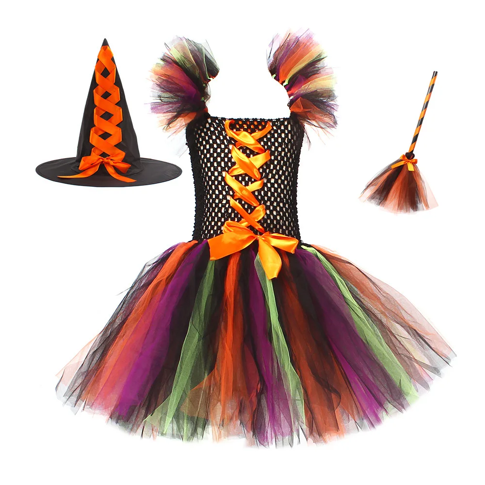 2024 Child Kids Witch Girls Halloween Purim Carnival Party Costume Mardi Gras Fantasia Fancy Toddler Kids Princess Dress Cosplay