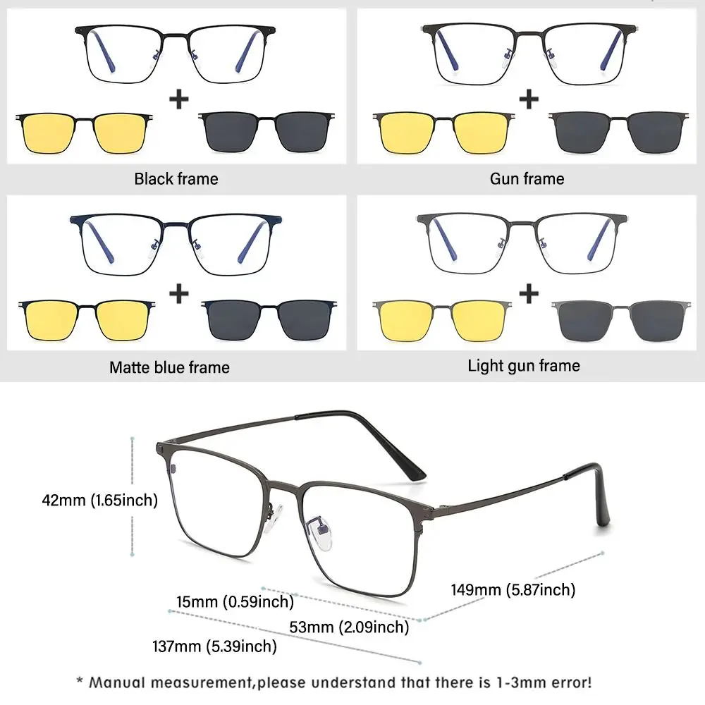 

Metal Clips Magnetic Glasses Anti-Blue Light Glasses with Magnet Clip On Sunglasses Lenses 3 In 1 Glasses Set Polarized