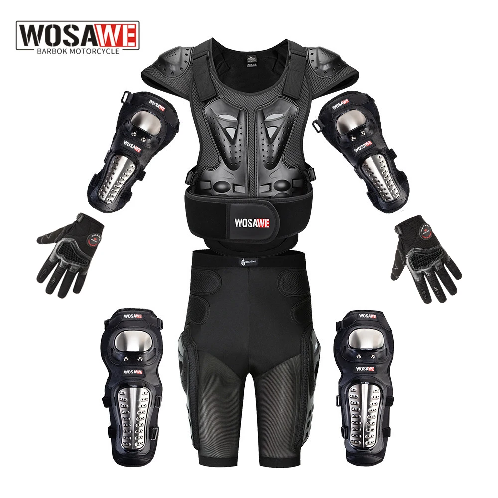 

WOSAWE Adult Vest Armor Full Body Protector Motocross Armor Jacket Chest Spine Protection Gear Elbow Shoulder Knee Guard Gloves