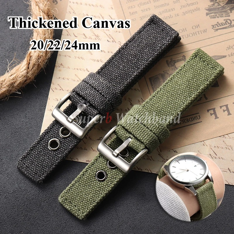 Canvas Nylon Strap 20 22 24mm for Tudor for Omega Watch Band Thickened Woven Fabric Band for Seiko Men Military Sport Bracelet