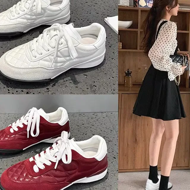 

Women's Sporty Casual Thick Bottomed Genuine Leather Dequen Shoes Fashionable Diamond Pattern Low Cut Breathable Rubber Sole