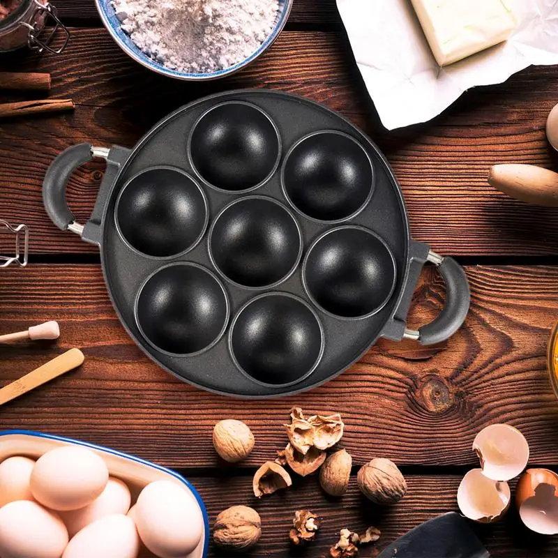 

7-Hole Cake Cooking Takoyaki Maker Pan Cast Iron Omelette Pan Non-stick Cooking Pot Breakfast Egg Cooking Pie Cake Mold Cookware