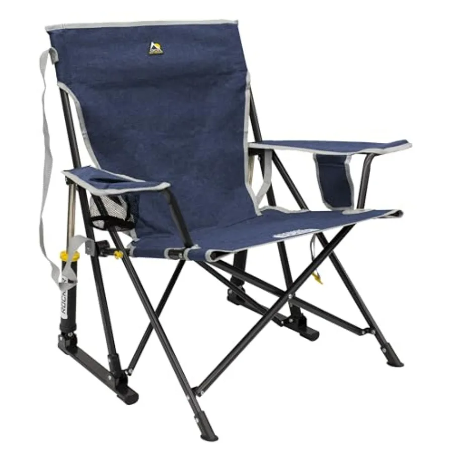 

Outdoor rocking chair for patio use, made of weather-resistant polywood in charcoal gray, featuring integrated beverage holder