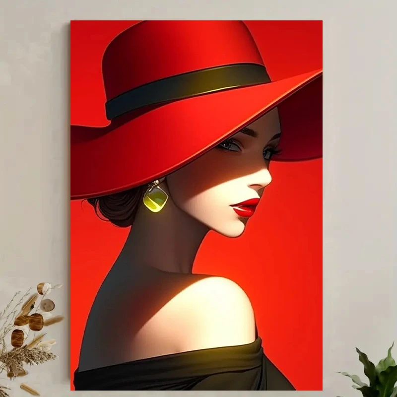 

Elegant Lady in Red Hat 500/1000/1200/2000 PCS Jigsaw Puzzles DIY Family Activity Relaxing Games for Living Room Home Decor Gift