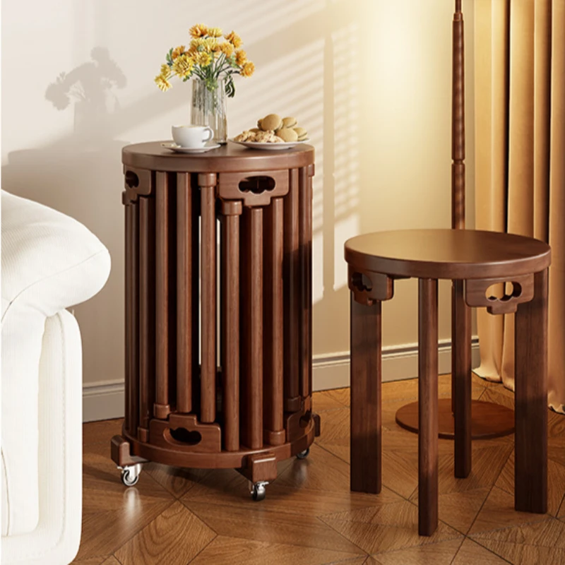 6 runde Hocker aus Massivholz, 6-in-1 stapelbarer Esszimmerhocker, Schminkhocker, Wohnzimmerhocker, Couchtischhocker, Rollfußgestell