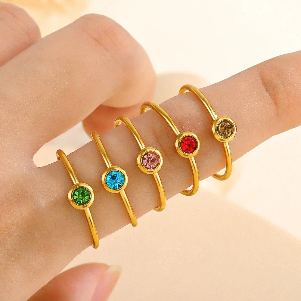 12Pcs/Lot Birthstone rings size 5 6 7 8 9 10 Mirror Polish Stainless Steel rings for women Couple rings Fashion Jewelry Gifts