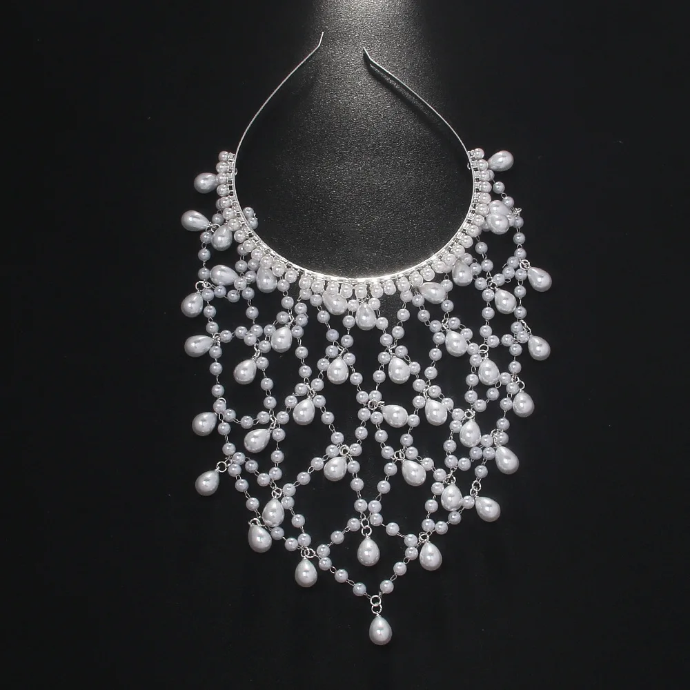 الأبيض اللؤلؤ قلادة رئيس سلسلة رائعة الزفاف الجبين مجوهرات الزفاف الشعر سلسلة حك اكسسوارات للنساء هدايا 2025 #6