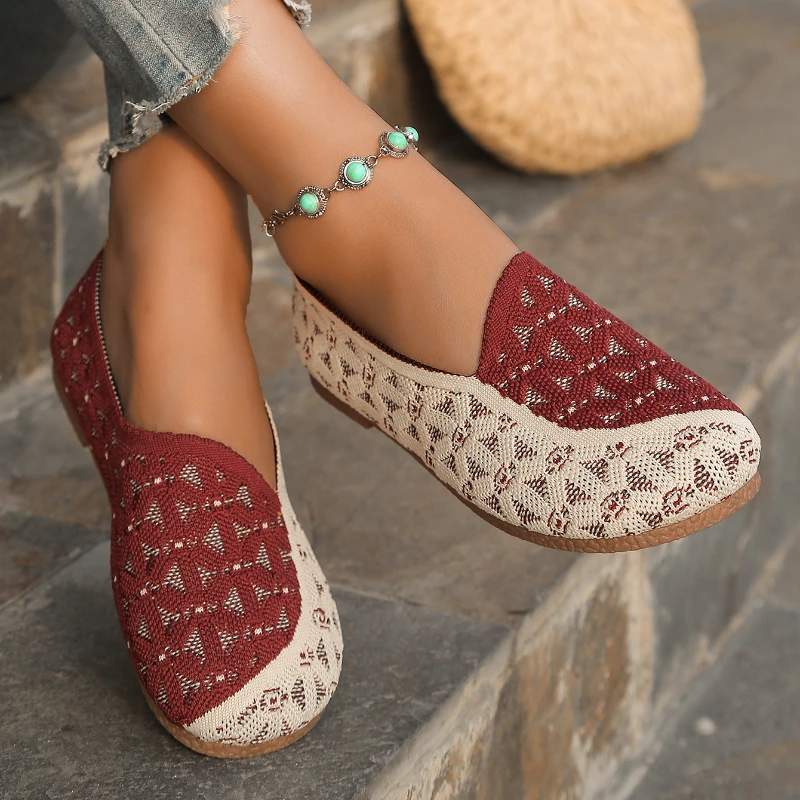 

New Women Round Toe Flat Shoes Solid Color Knitted Slip on Shoes Casual Breathable Ballet Flats Women Flat Shoes Loafers Women