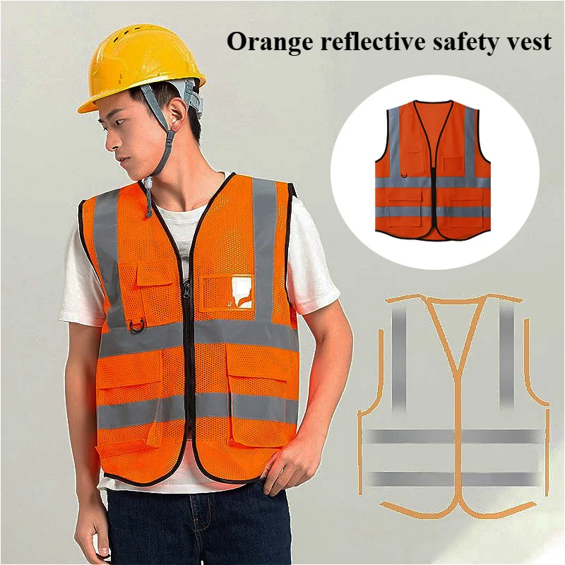 Adjustable Reflective Security Vests Reflective Safety Clothing with Multi-Pockets Reflective Vest for Running Cycling Sports