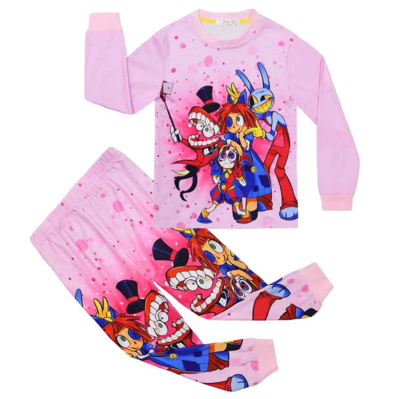 Candy 2025The Incroyable cirque numérique vêtements de nuit pour enfants filles garçons pyjamas dessin animé Pomni Clown Caine Ragatha Jax manches longues + pantalon