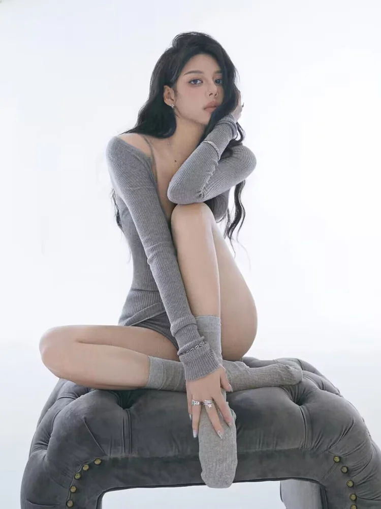 

Autumn Winter New Style Grey Portrait Photography Clothes Personal Art Photoshoot Lazy Girl Artistic Portrait Stage Costume