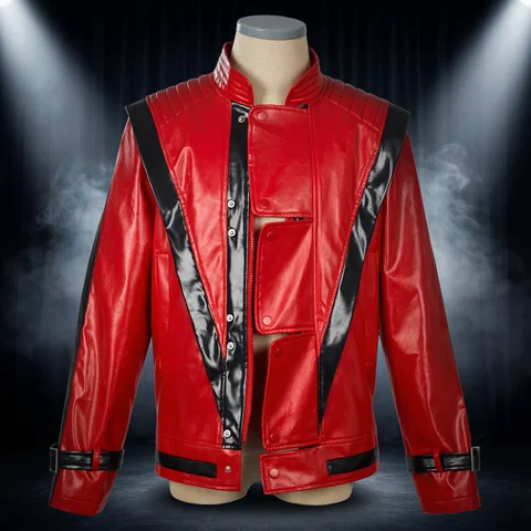 Michael Jackson cosplay red leather jacket cosplay costume Halloween stage performance outfit men's top