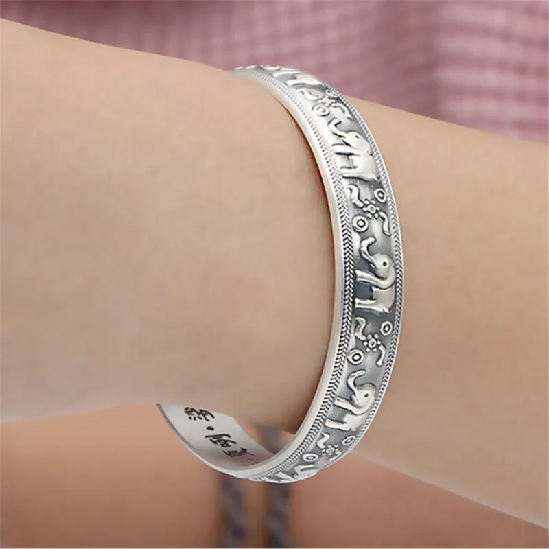 

New Creative Cute Animal Retro Thai Silver Bracelets 925 Sterling Silver Jewelry Personality Elephant Domineering Bangles SL079
