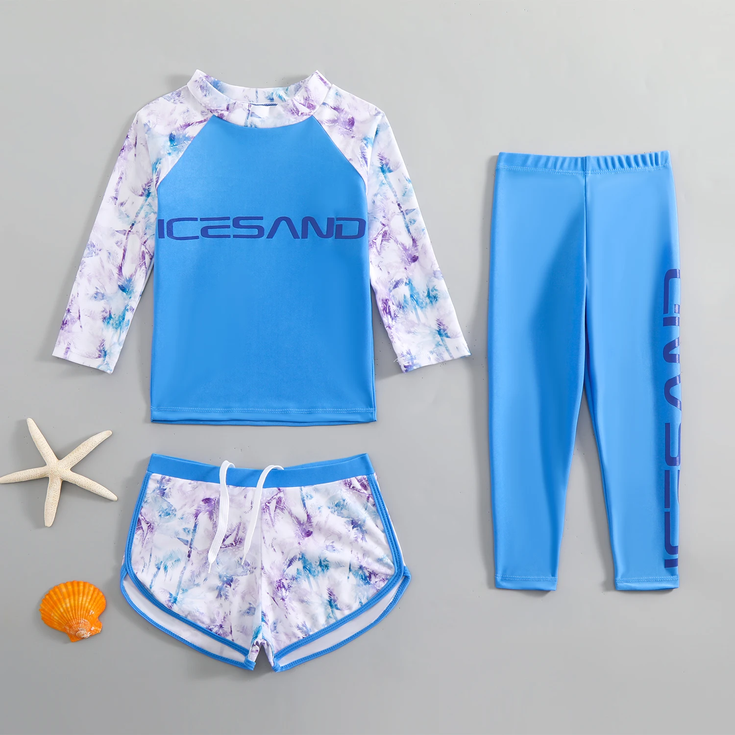 Children's swimsuit, boy's split long sleeve trousers, three-piece set of quick-drying sunscreen swimsuit, hot spring swimsuit