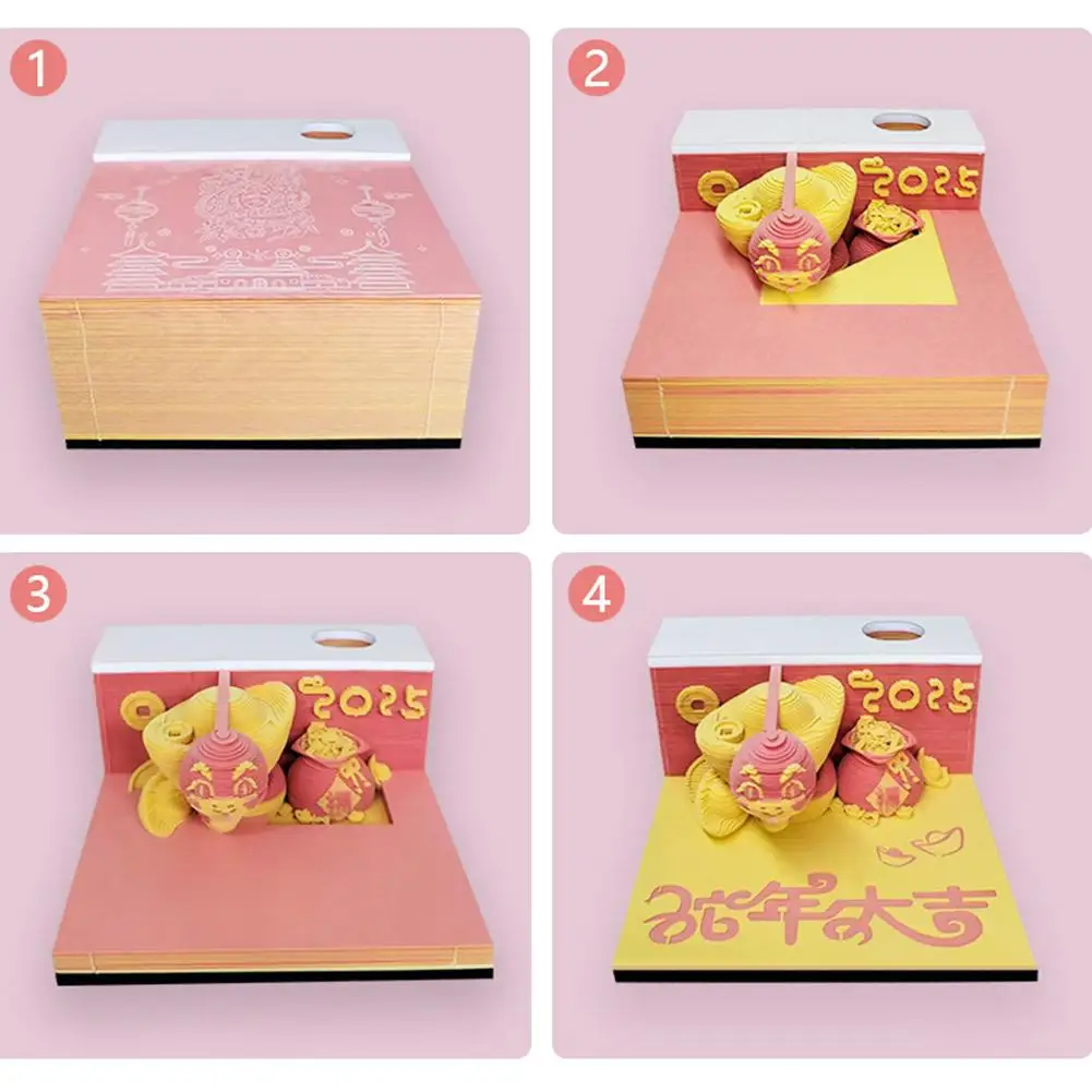 Snake 3D Note Paper Creative Paper Sculpture Gift Set with Chinese and English Weekly Calendar Snake Year 3D Sticky Notes