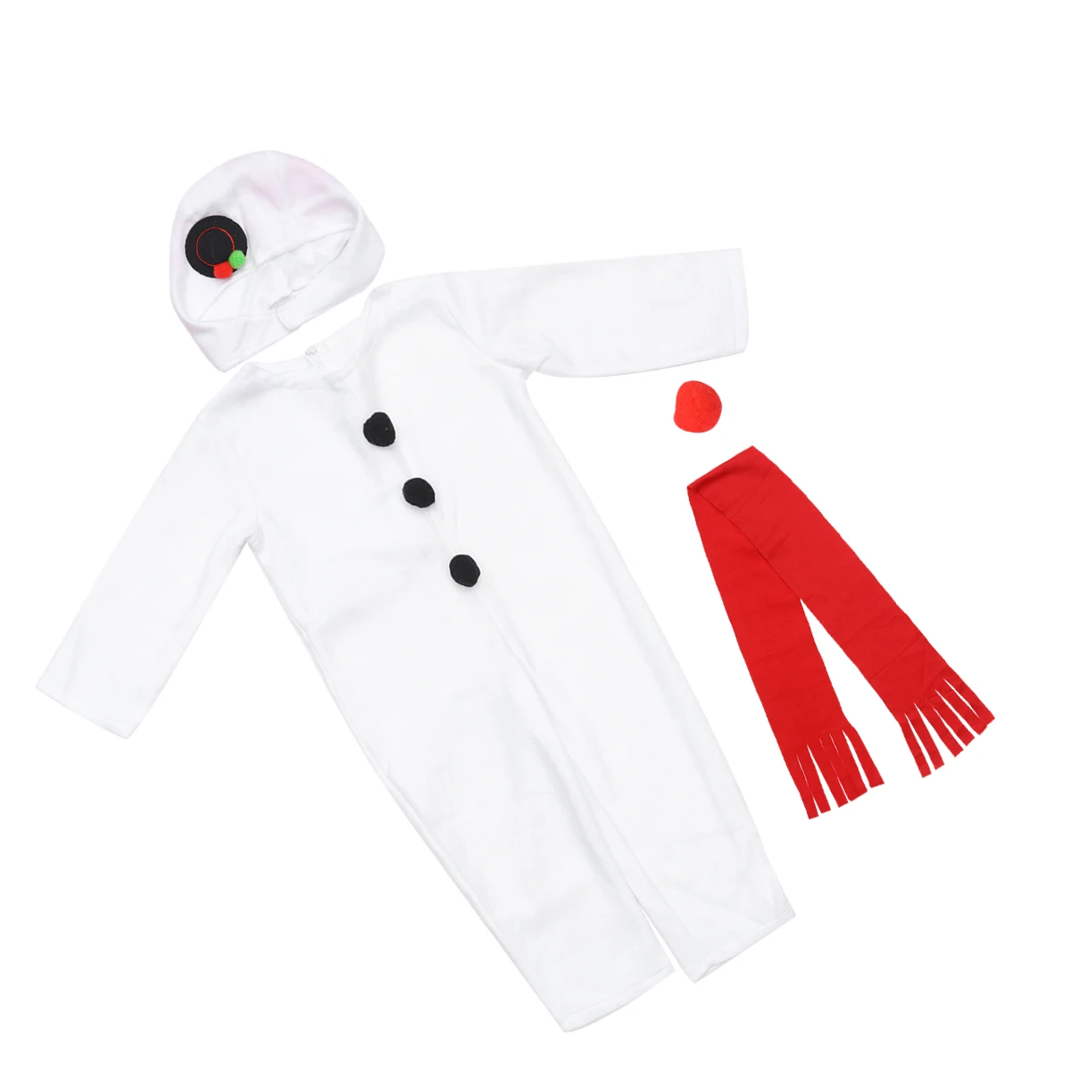 

4PCS Snowman Jumpsuit Costume Set Kids Warm Nylon Christmas Winter Outfit Scarf Nose Headwear Party Halloween Festival