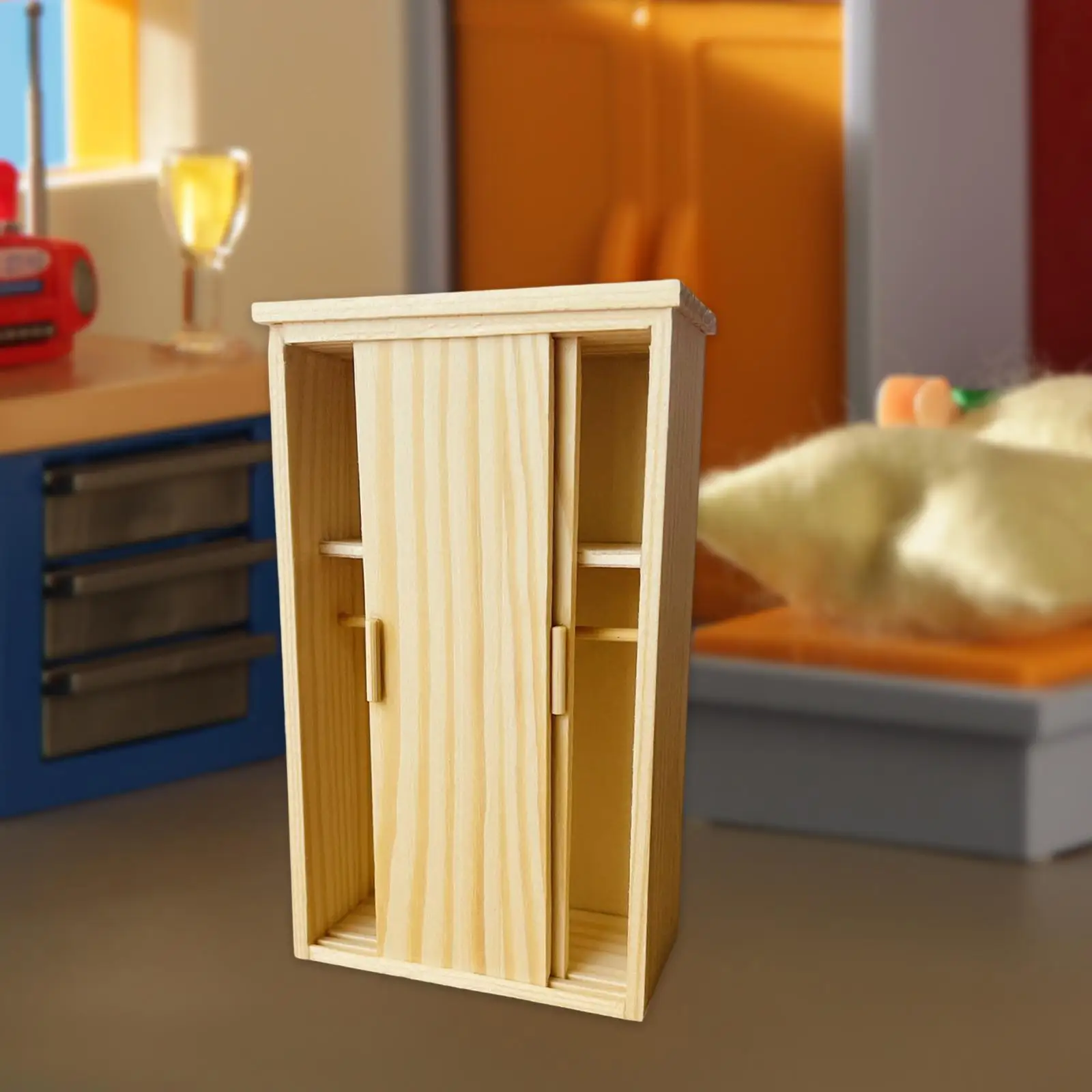 

1:12 Dollhouse Wardrobe Unpainted Wooden Furniture for Bedroom Dollhouse Ornaments