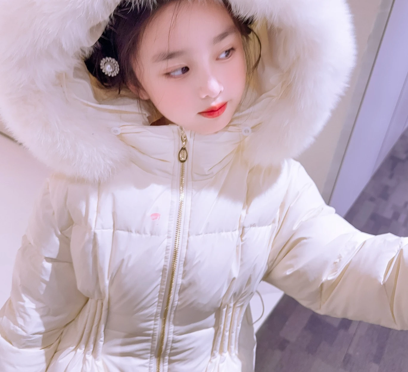 

Girls Long Cotton-padded Parkas 2025 Winter New Korean Fashion Casual Daily Solid Color Zipper Furry Hooded Coat Kids Warm Down