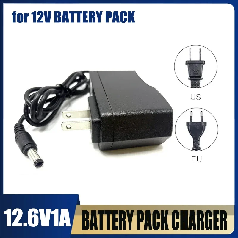 New 12.6V 1A Lithium Battery Charger 3.7V 18650 3S 12V DC:5.5*2.1mm Power Adapter AC100-240V Screwdriver Portable Wall Adapter