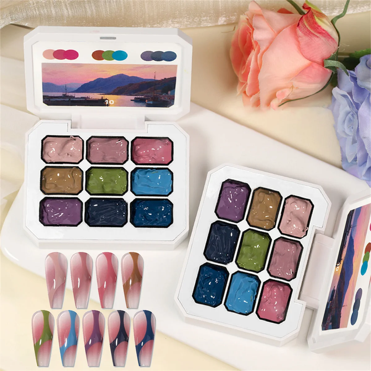 1pc 9 Color Gradient Painting Gel Nail Polish Nail Art Gradient Color DIY Design Gel Quick Flower Paint Engraving Nail Salon Gel