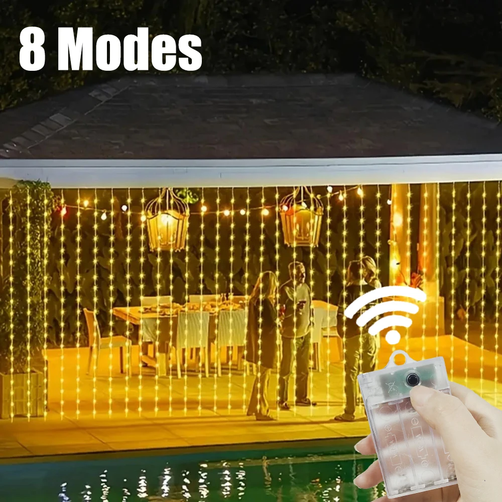 

Festoon LED Curtain String Lights Outdoor Garden Christmas Home Wedding Party Garland Courtyard Decoration Battery Operated