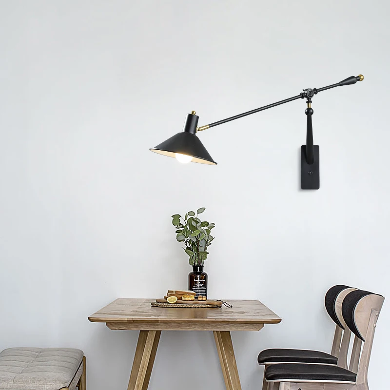 

Nordic Restaurant Long Pole Swing Arm Rotating Wall Lamp Living Room Sofa Background Reading Lamp Extendable Bedroom Bedsides
