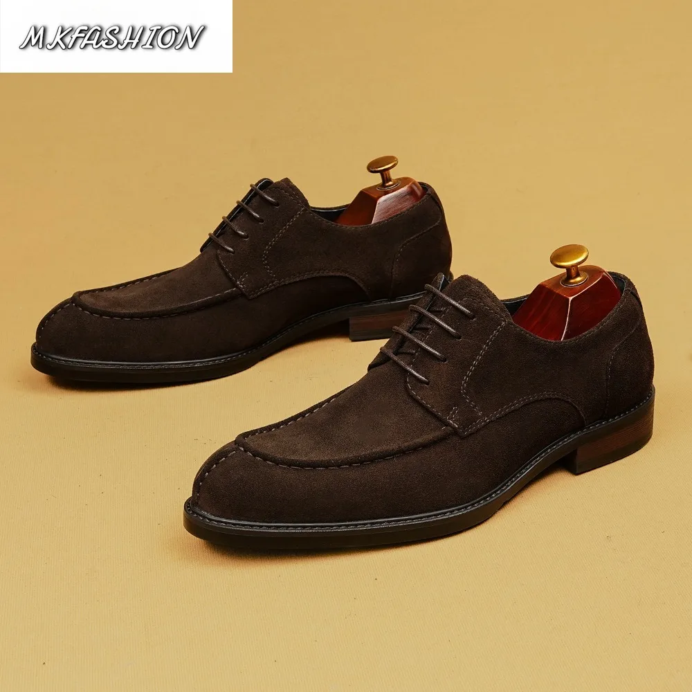 Men's Formal Business Shoes Cowhide Suede Leather Lace Up Flats Wedding Shoes Male Footwear