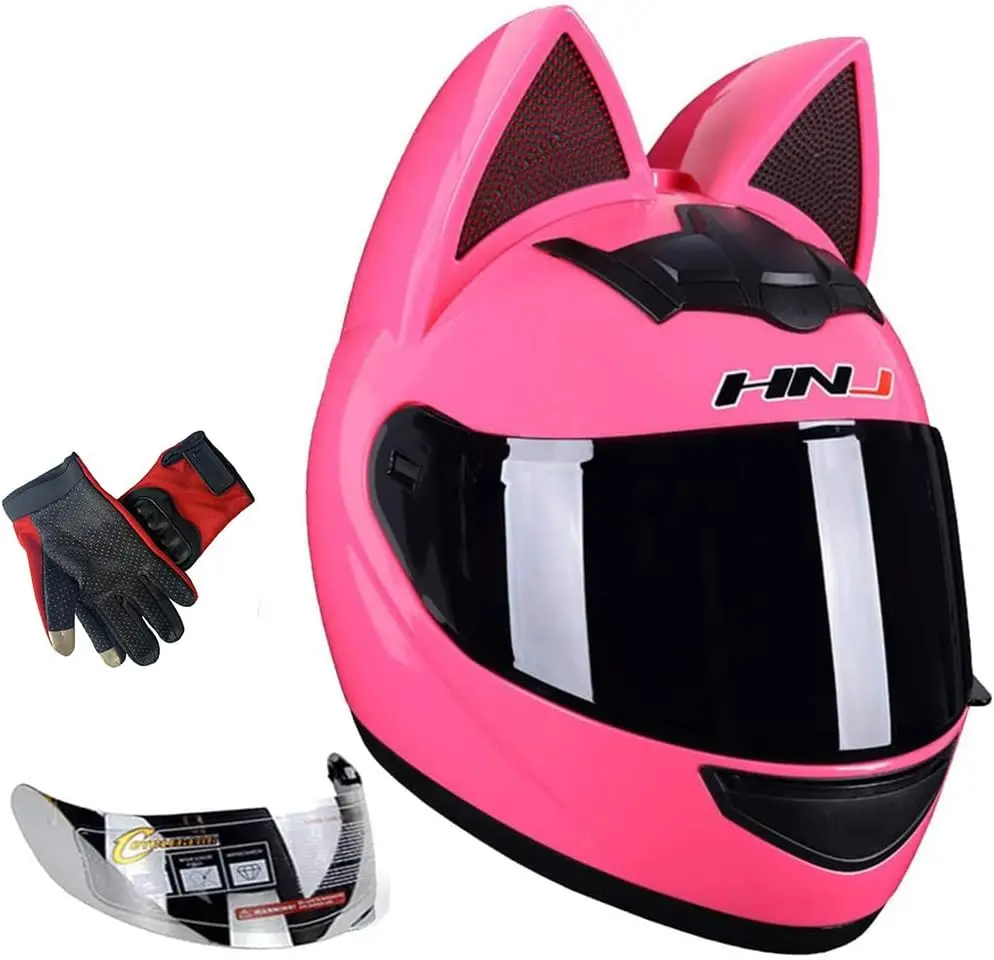 

Cat Ear Motorcycle Helmet for Men and Women, Cool Cute Full Face Design, DOT/FMVSS-218 Certified, All-Season Use