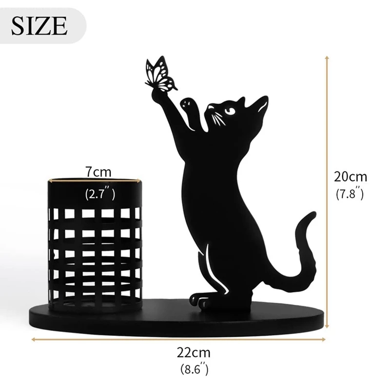 Imagem -06 - Gato Lápis Titular para Mesa Organizador Pen Holder para Quarto e Escritório Metal Cut Home Decor Mesa Central