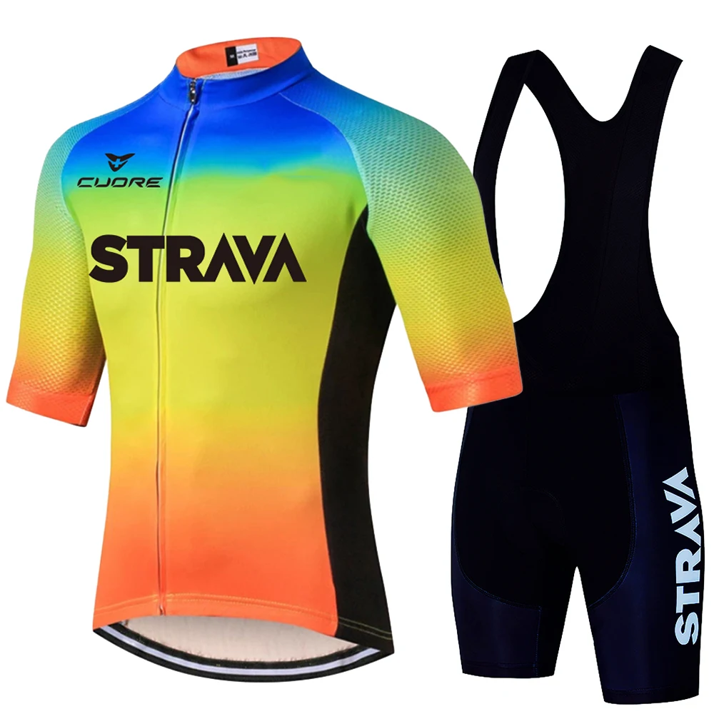 CUDRE STRAVA Short Sets Bib Shorts Men's Cycling Set Man Bi Cycle Jersey Men Clothing Summer Long Padding Jacket Bycicle Bicycle