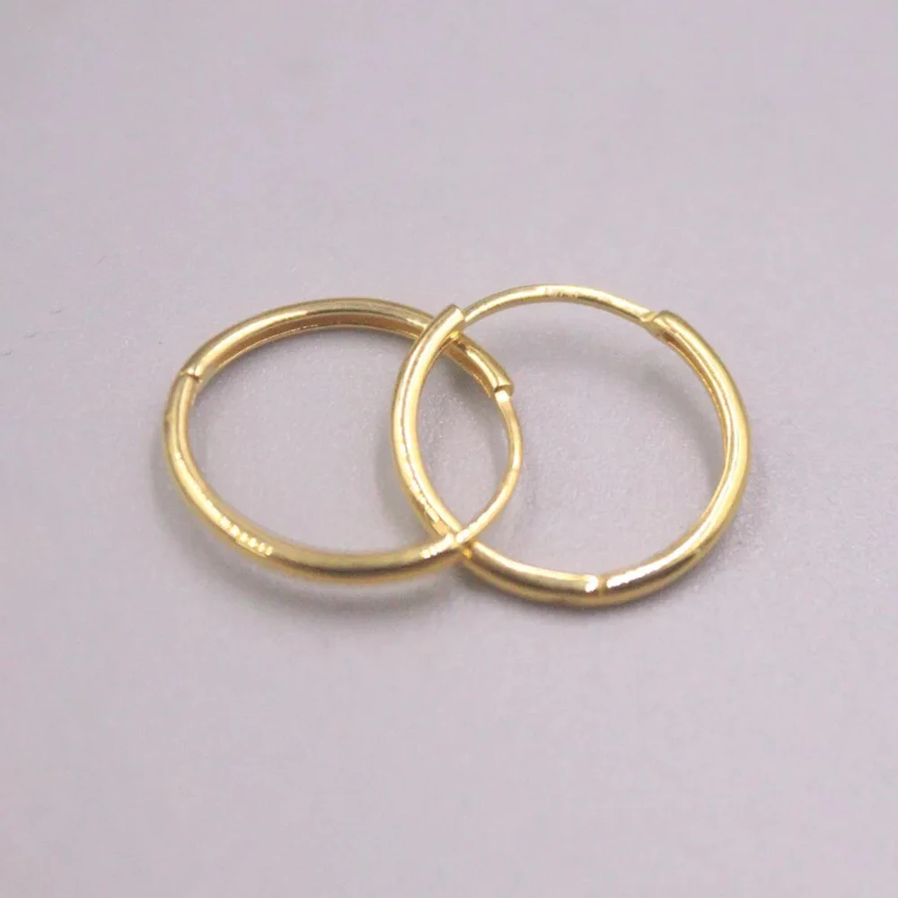 Au750 Pure 18K Yellow Gold Women Lucky Smooth Circle Hoop Earrings 13.5mm