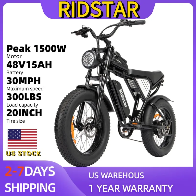 Ridstar Q20mini bicicleta eléctrica para adultos 1500W Motor 48V15AH batería de litio 30MPH motocicleta eléctrica 20x4 "neumático ancho nieve Ebike