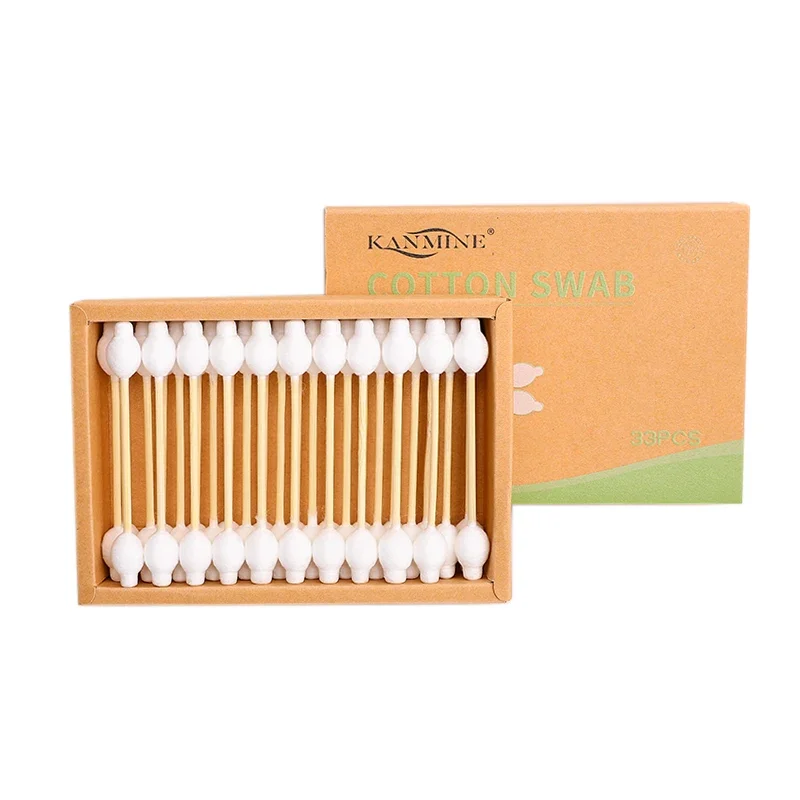 High quality 100% pure cotton 33pcs double calabash head baby large safety bamboo cotton swab for baby clean